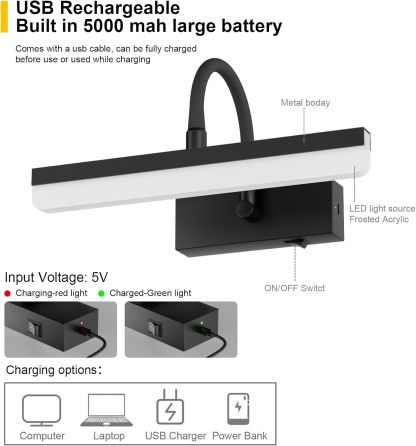 Picture Light Battery Operated LED Dimmable Painting Light with Remote, Rotatable Light Tube with 3 Lighting Modes, Dimmable Display Light with Timer for Painting Picture Frame Portrait Art