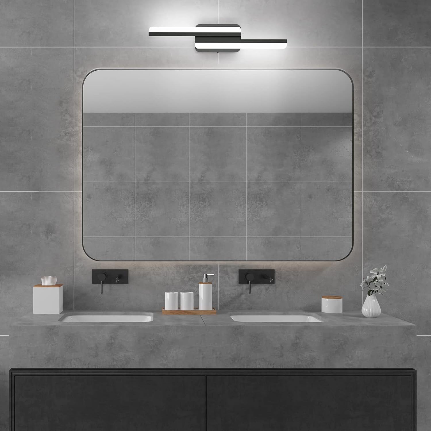 Modern LED Black Vanity Light 24inch 24W Frosted Aluminum LED Matte Black Vanity Light for Bathroom Lighting Fixtures White Light 6000K