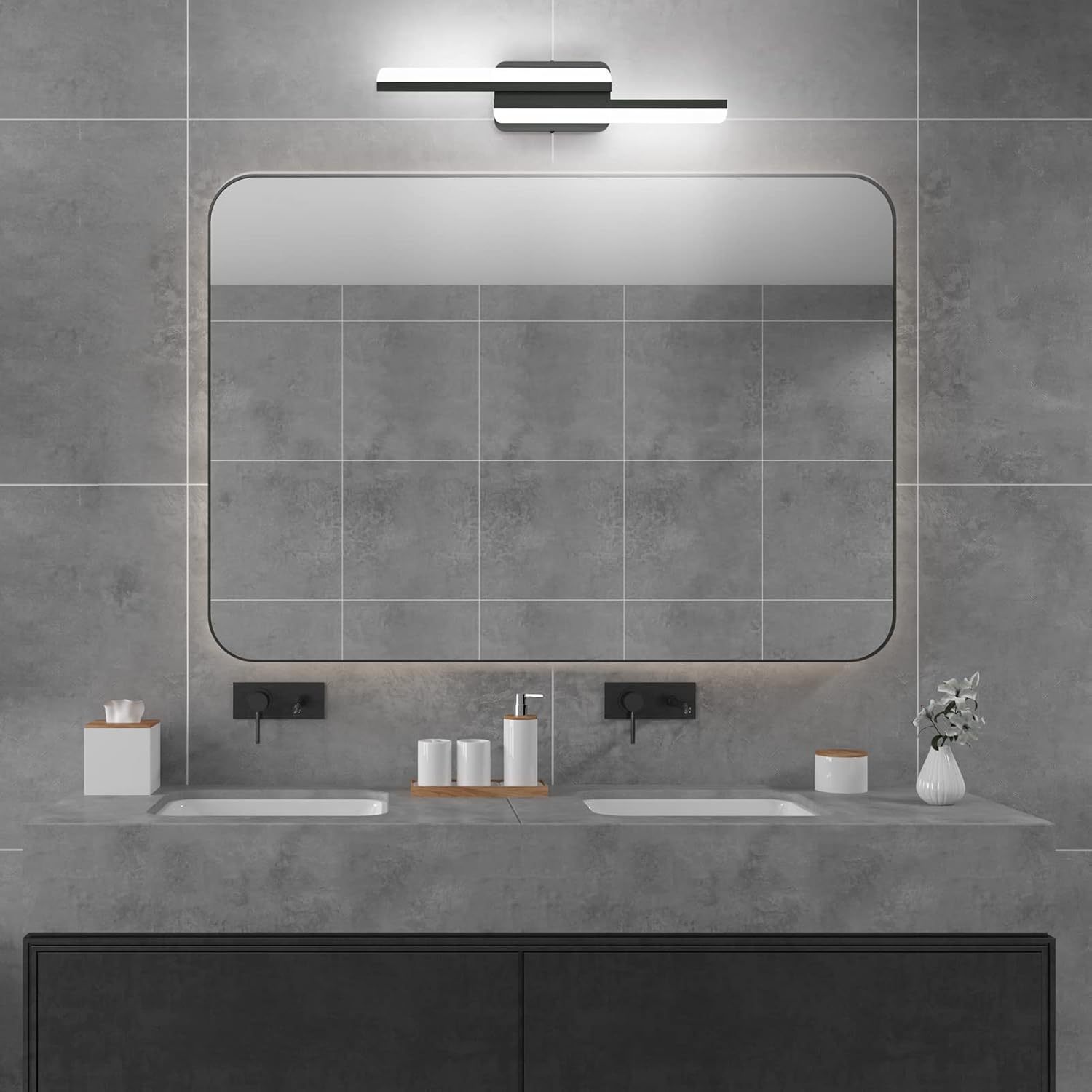 Modern LED Black Vanity Light 24inch 24W Frosted Aluminum LED Matte Black Vanity Light for Bathroom Lighting Fixtures White Light 6000K