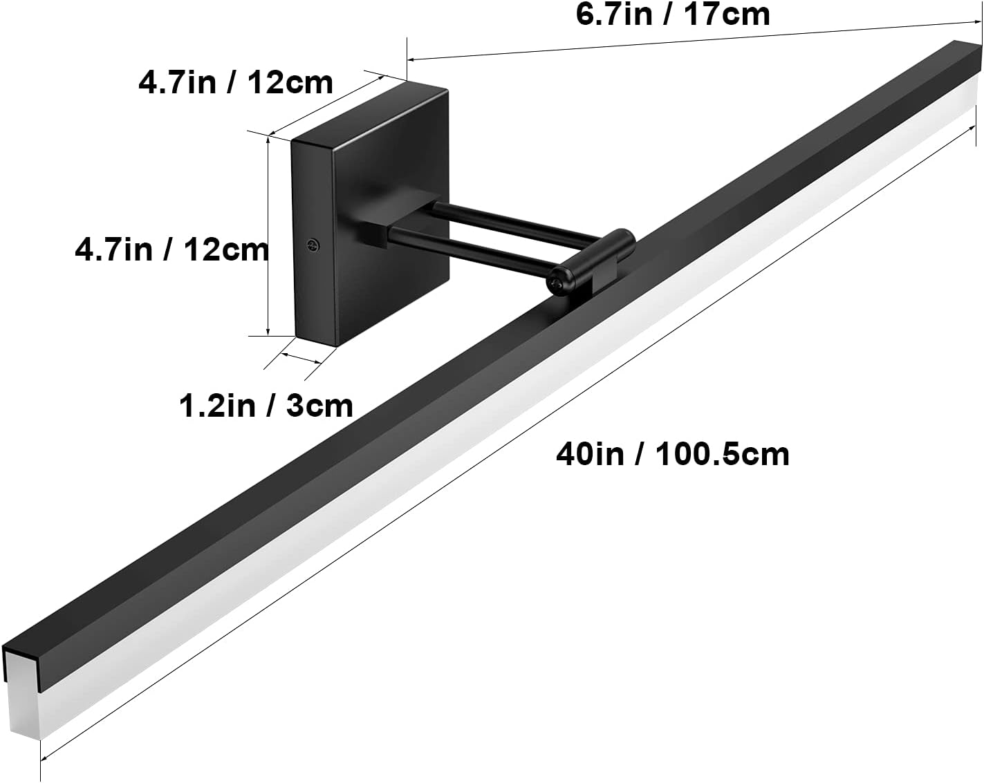 40" Modern LED Matte Black Bathroom Vanity Light 24W Adjustable Black Vanity Lighting Modern LED Bathroom Vanity Light Fixtures Over Mirror (6000K Cool White Light)