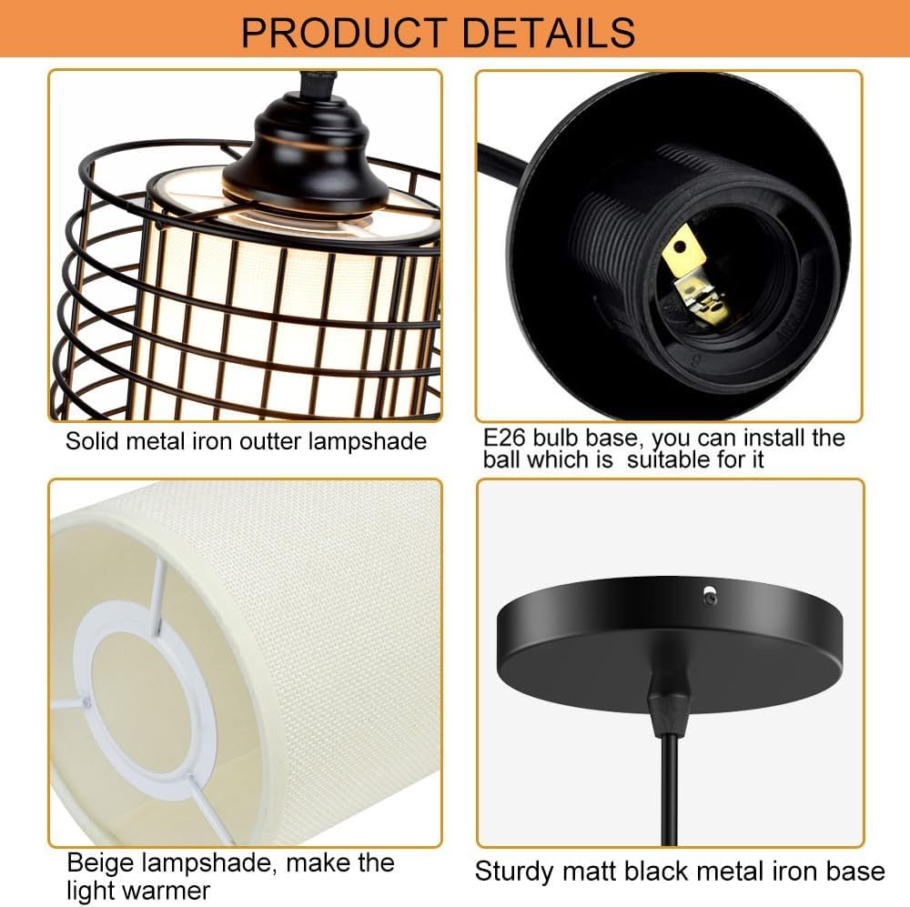 Vintage Adjustable Pendant Lighting, 6.88 Inch Metal Hanging Pendant Light Fixture with Cage Shade, Retro Ceiling Hanging Dining Light Fixture for kitchen island/Dining Hall/Hallway/Bar, E26 Base