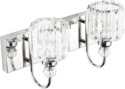 Modern Bathroom Vanity Light 2-Lights Modern Crystal Wall Light Fixtures Modern Crystal Vanity Lighting for Bathroom