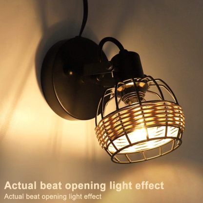 Rustic Cage Wall Spotlight Fixture, Adjustable Heads Wall Sconce, Wall Lamp with Plug in Cord and On/Off Switch E12 Base for Bedroom Bathroom Kitchen Stair Lighting
