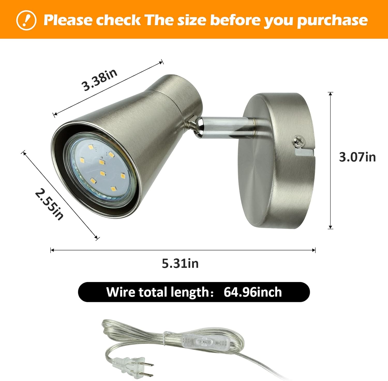 Track Lights Plug-in, Small Directional Wall Spotlight, Flush Mount Hallway Ceiling Light Fixture