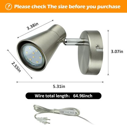 Track Lights Plug-in, Small Directional Wall Spotlight, Flush Mount Hallway Ceiling Light Fixture