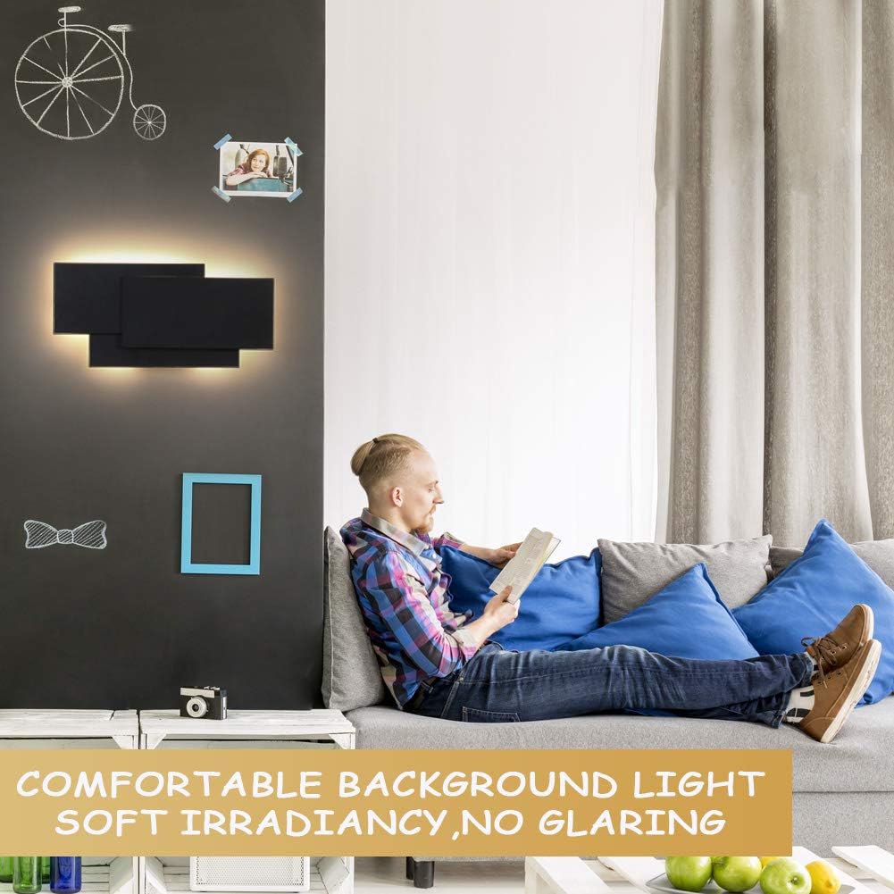 15.75”/36W LED Modern Wall Sconce Indoor Matte Black Wall Mount Light for Living Room Bedroom Staircase Hallway Warm White 3000K