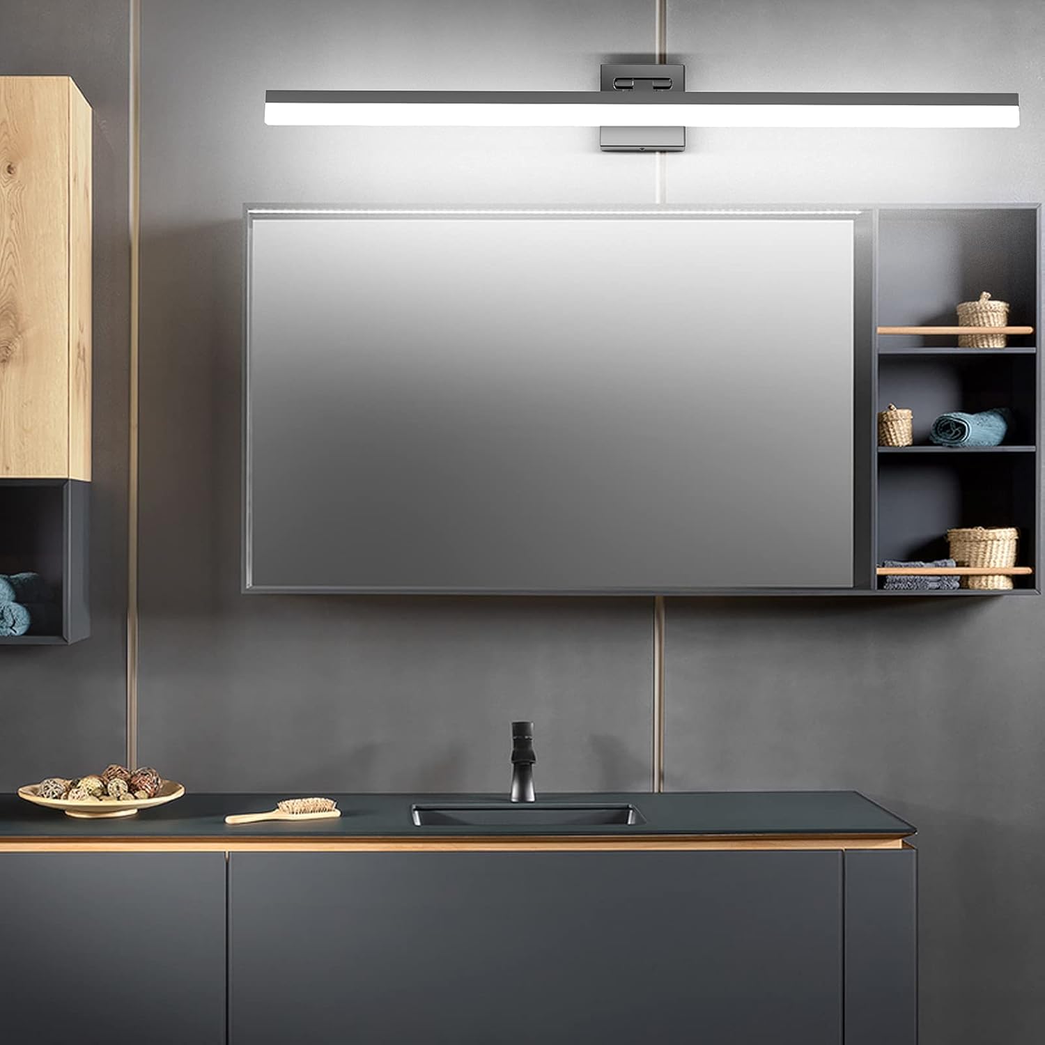 40" Modern LED Matte Black Bathroom Vanity Light 24W Adjustable Black Vanity Lighting Modern LED Bathroom Vanity Light Fixtures Over Mirror (6000K Cool White Light)