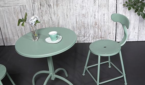 Patio Bistro Metal Dining Table, Outdoor Steel Slat Round Table for 2 Person,Diameter 23.6", Furniture Table for Backyard, Garden, Lawn and Porch - Pea Green
