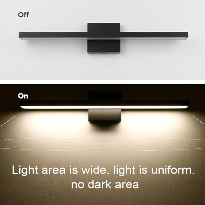 24 inch Modern LED Black Vanity Light 20W Frosted Aluminum for Bathroom Vanity Lighting Fixtures Natural White 4500K