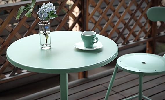 Patio Bistro Metal Dining Table, Outdoor Steel Slat Round Table for 2 Person,Diameter 23.6", Furniture Table for Backyard, Garden, Lawn and Porch - Pea Green