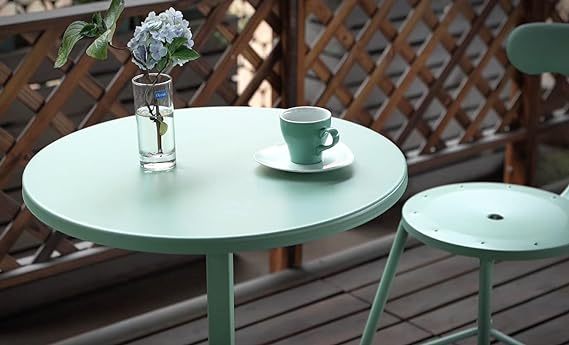 Patio Bistro Metal Dining Table, Outdoor Steel Slat Round Table for 2 Person,Diameter 23.6", Furniture Table for Backyard, Garden, Lawn and Porch - Pea Green