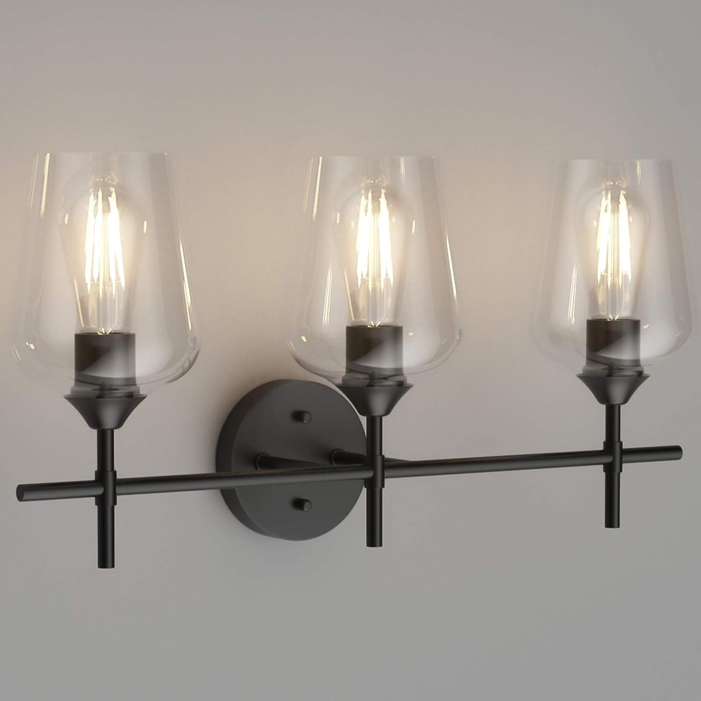 Industrial Bathroom Vanity Light Fixtures 3-Lights Matte Black with Clear Glass Vintage Edison Wall Lamp Light Fixture for Bathroom