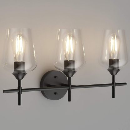 Industrial Bathroom Vanity Light Fixtures 3-Lights Matte Black with Clear Glass Vintage Edison Wall Lamp Light Fixture for Bathroom