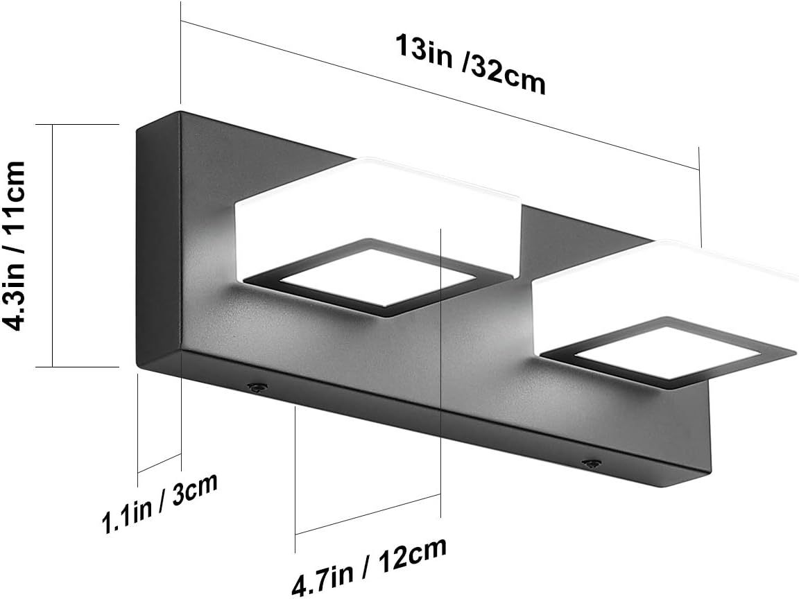 2 Lights Black Modern Bathroom Vanity Light Acrylic LED Modern Black Bathroom Wall Lighting Fixtures