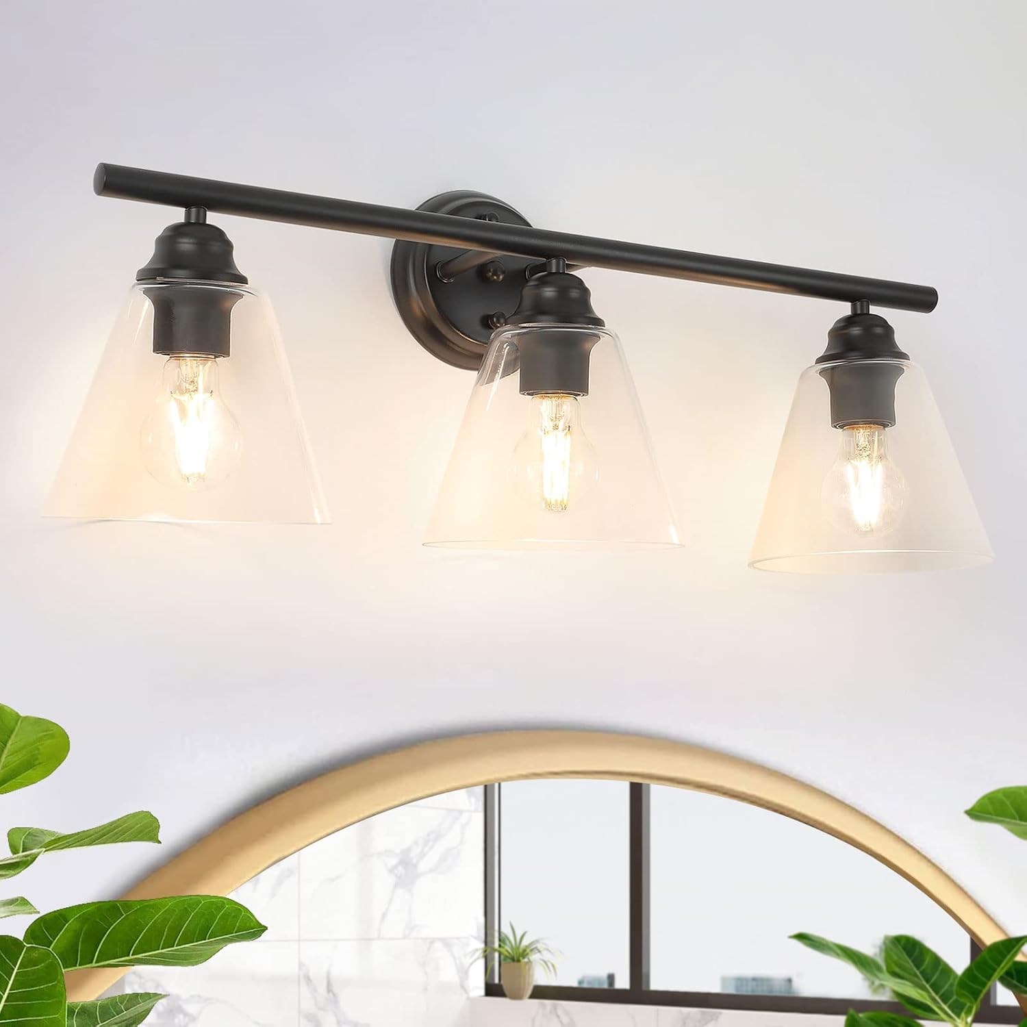 Bathroom Vanity Wall Light Over Mirror: 3-Light 3 Lights Wall Sconces Lamp with Glass Shade