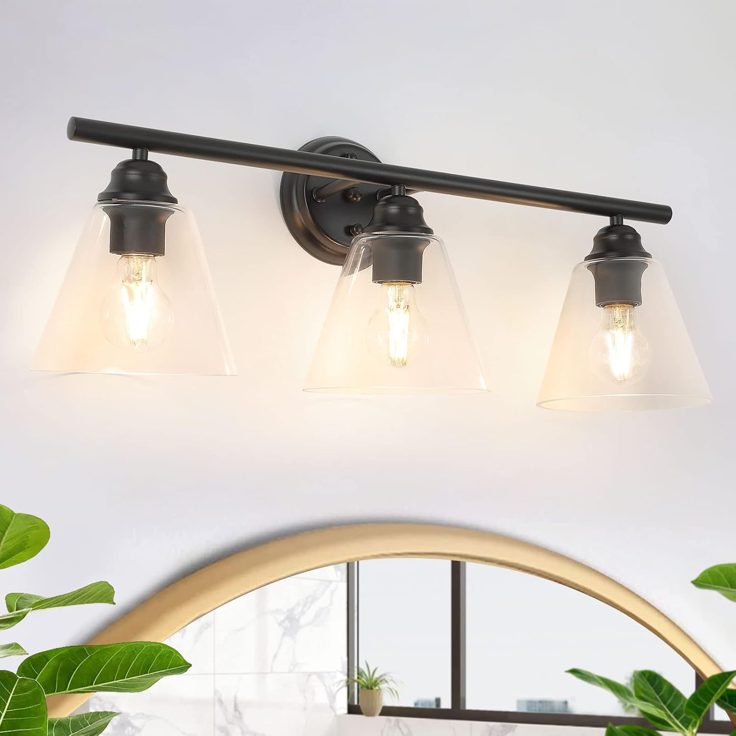 Bathroom Vanity Wall Light Over Mirror: 3-Light 3 Lights Wall Sconces Lamp with Glass Shade