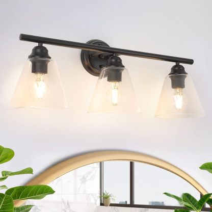 Bathroom Vanity Wall Light Over Mirror: 3-Light 3 Lights Wall Sconces Lamp with Glass Shade