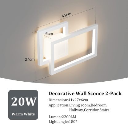 Modern LED Wall Sconce Lighting Fixture 2-Pack Aluminum Up and Down 20W LED Modern Wall Sconce for Indoor Living Room Bedroom Hallway (Warm White Light, 3000K)