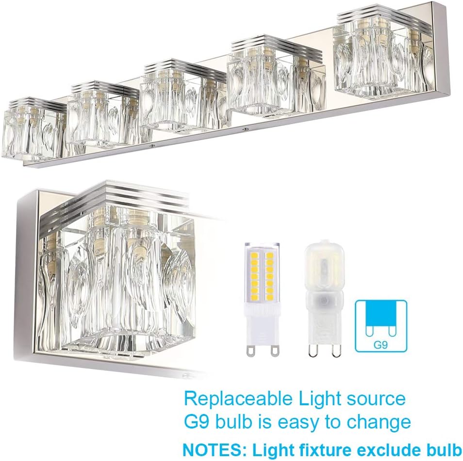 LED Modern Bathroom Vanity Lights 5 Lights Crystal Glass Stainless Steel Bathroom Vanity Lights Fixtures Over Mirror LED Modern Crystal Glass Vanity Lights