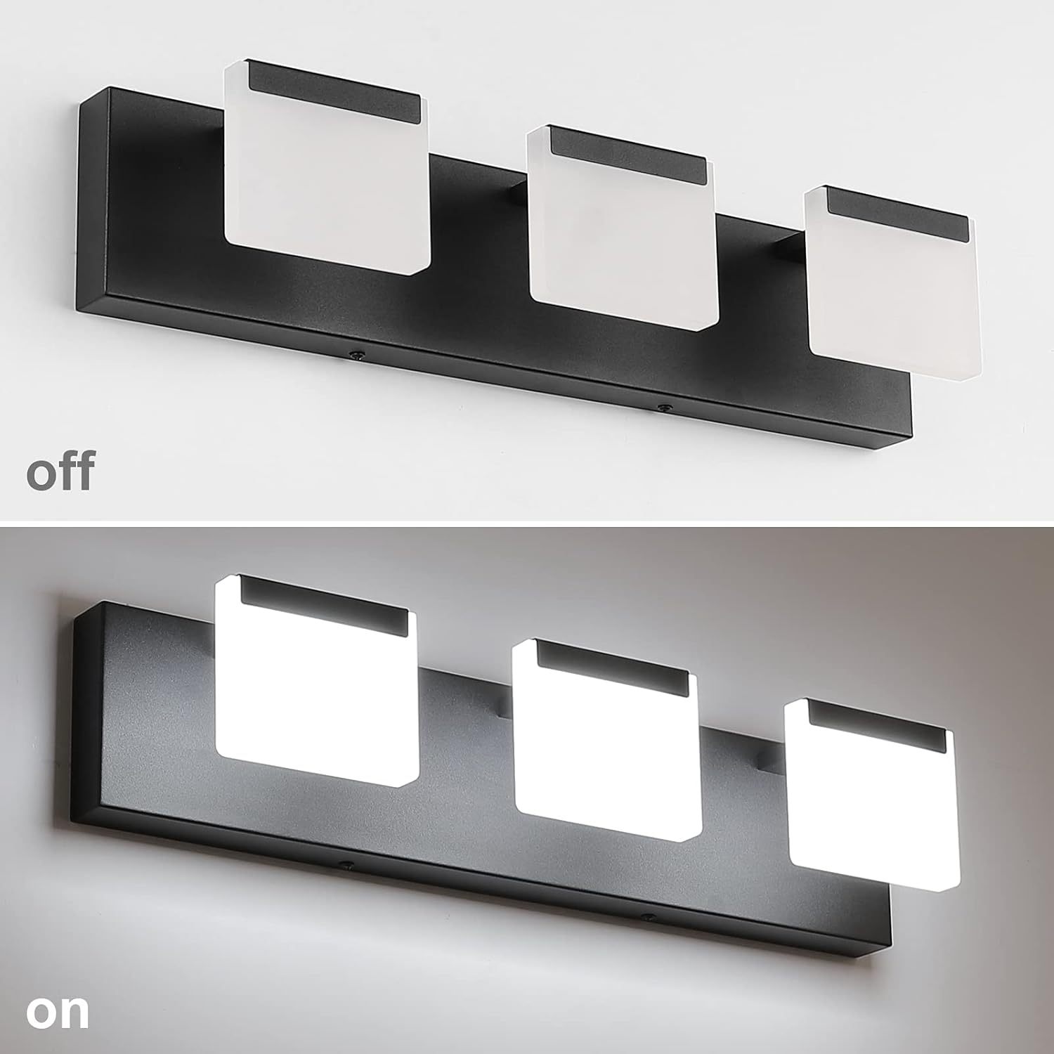LED Modern Black Vanity Light 3 Light Acrylic Matte Black Bathroom Vanity Wall Light Modern Black Bathroom Vanity Lighting Fixtures