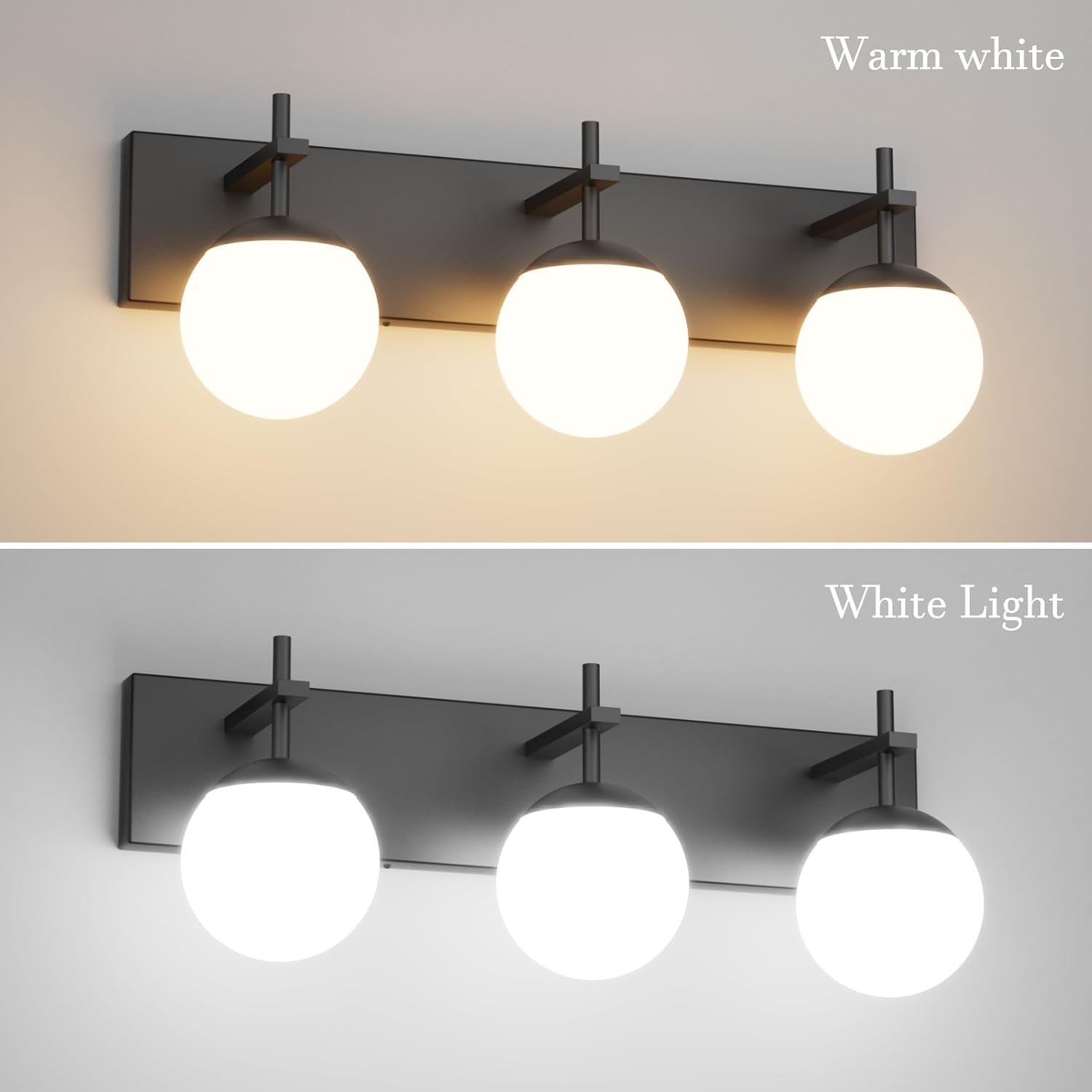 Matte Black Bathroom Vanity Light 3-Light Mid Century Modern Black Bathroom Lights Fixtures Milky Glass Globe Matte Black Bathroom Wall Light Fixture (Exclude Bulb)