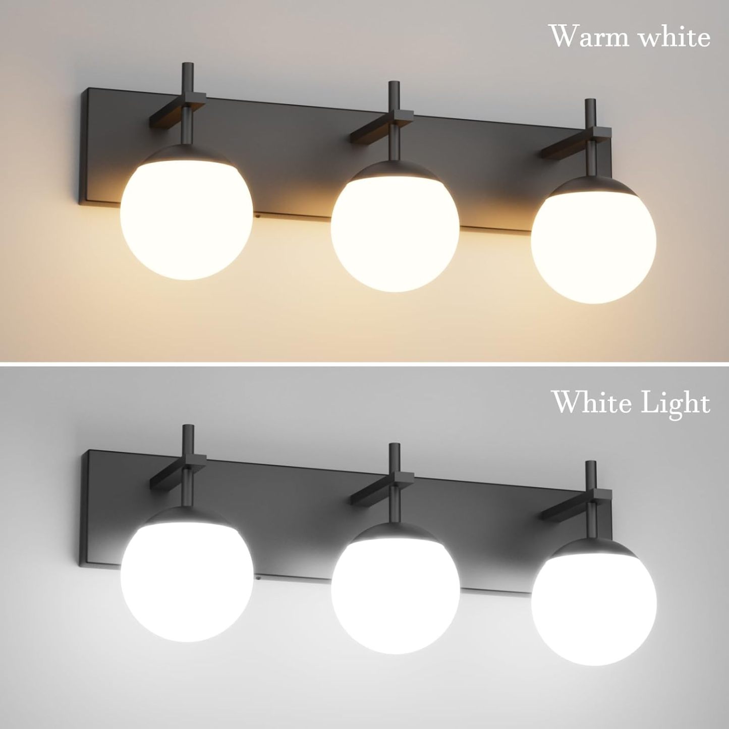 Matte Black Bathroom Vanity Light 3-Light Mid Century Modern Black Bathroom Lights Fixtures Milky Glass Globe Matte Black Bathroom Wall Light Fixture (Exclude Bulb)
