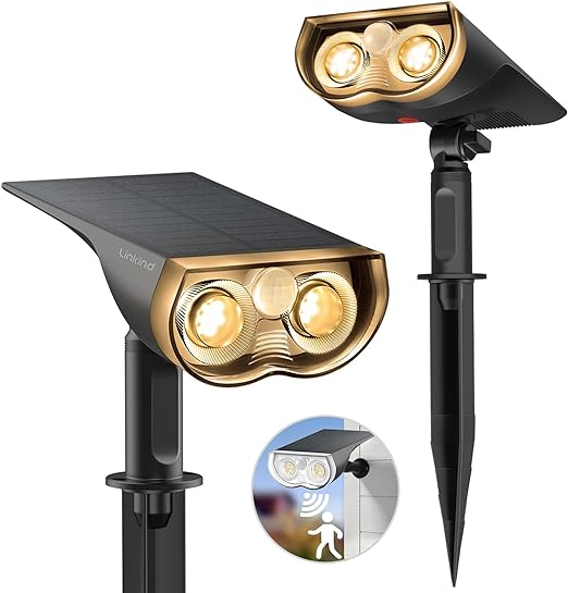 Solar Outdoor Lights, Motion Sensor Solar Spot Lights Outdoor, 3 Modes IP67 Waterproof 2 PACK