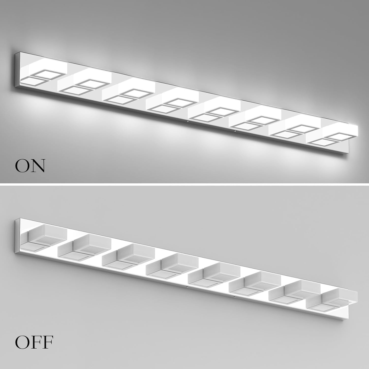 52" Modern Chrome Vanity Lights 8 Lights Acrylic Stainless Steel LED Vanity Light Fixtures Chrome Bathroom Lighting Over Mirror