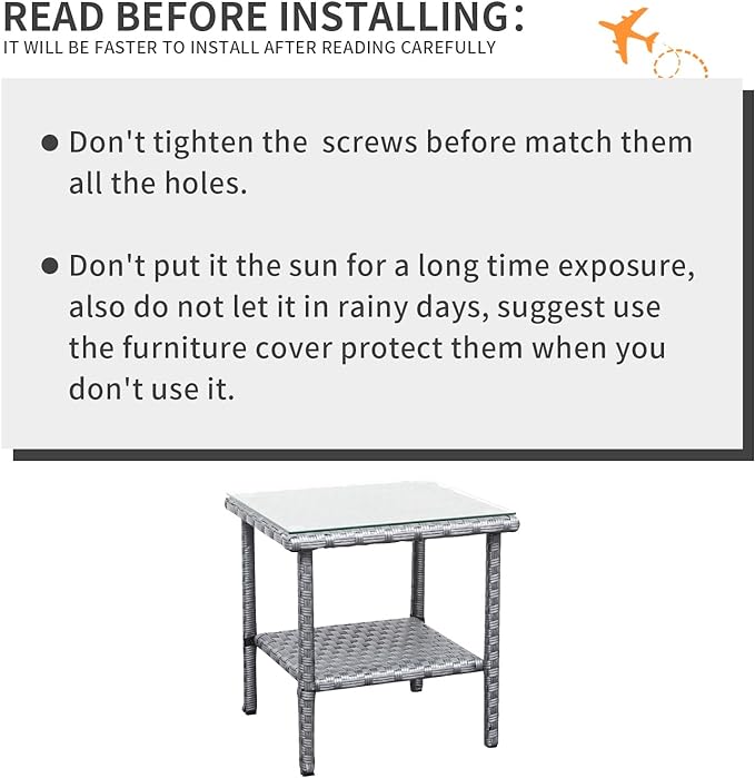 Outdoor Wicker Glass Top Side Table - Patio Rattan Square End Table with Storage