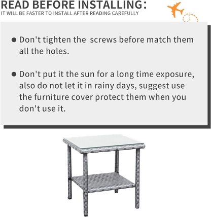 Outdoor Wicker Glass Top Side Table - Patio Rattan Square End Table with Storage