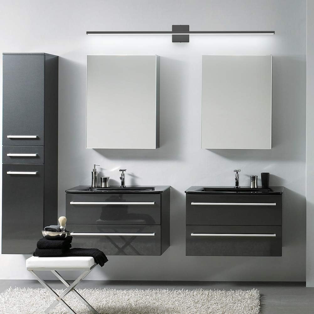 48inch Modern LED Black Vanity Light 46W Frosted Aluminum for Bathroom Vanity Lighting Fixtures Cool White 6000K