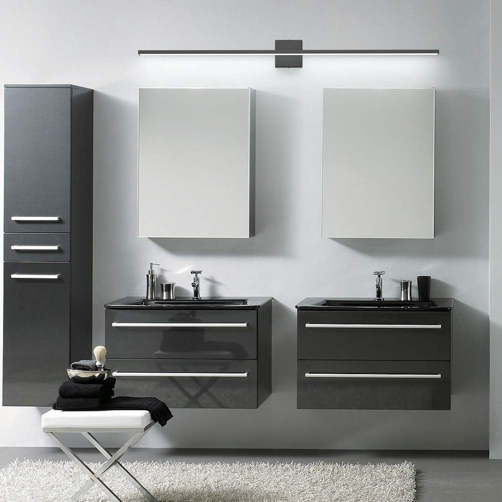48inch Modern LED Black Vanity Light 46W Frosted Aluminum for Bathroom Vanity Lighting Fixtures Cool White 6000K