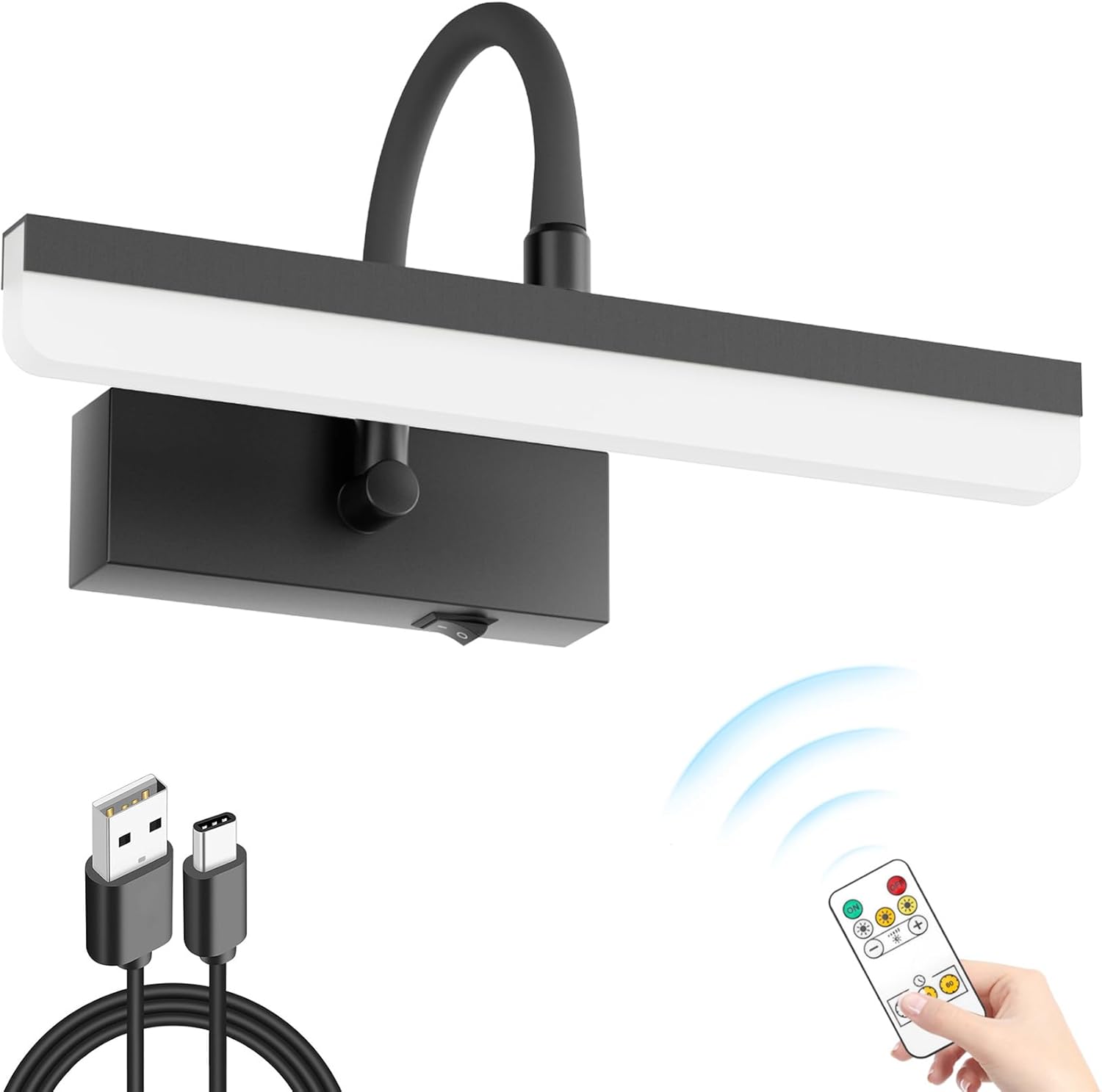 Picture Light Battery Operated LED Dimmable Painting Light with Remote, Rotatable Light Tube with 3 Lighting Modes, Dimmable Display Light with Timer for Painting Picture Frame Portrait Art