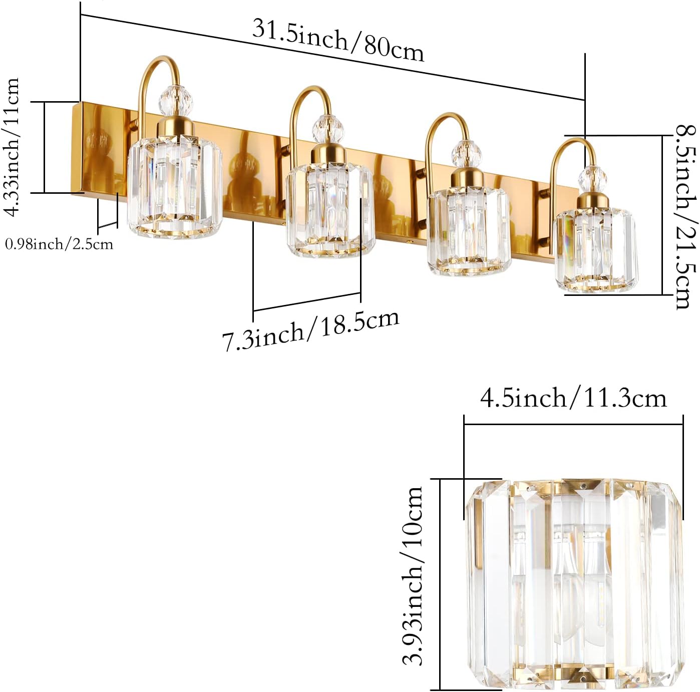Brass Gold Vanity Lights for Bathroom 4-Lights Brass Gold Crystal Bathroom Vanity Lights Over Mirror Modern Crystal Bathroom Wall Lighting Fixtures