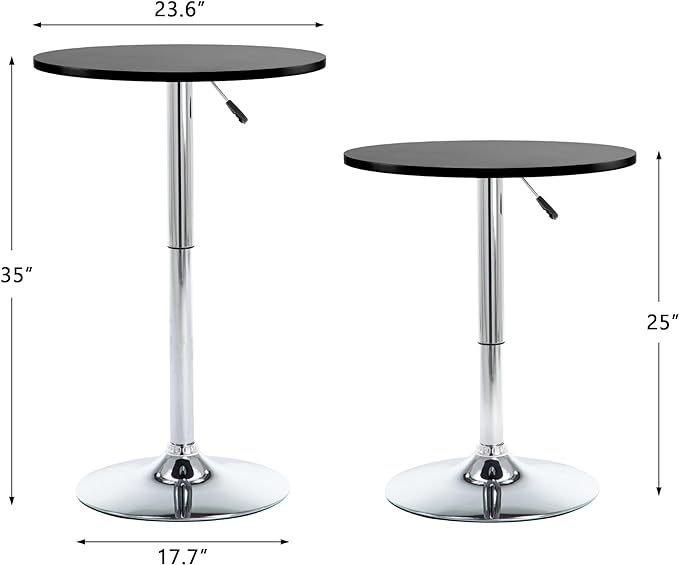 Round Pub Table, Height Adjustable Bar Table 25-35 inches, 360 Swivel Table Top, Black
