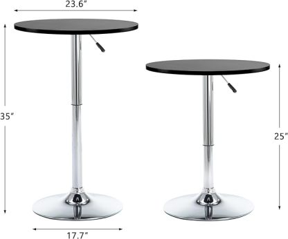 Round Pub Table, Height Adjustable Bar Table 25-35 inches, 360 Swivel Table Top, Black