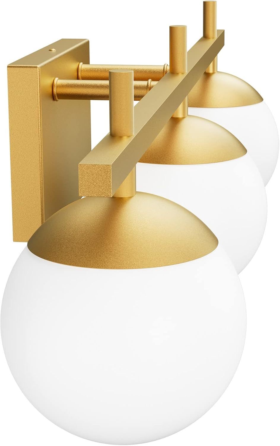 Mid Century Modern Gold Bathroom Light Fixtures 3-Light Gold Milky Glass Modern Bathroom Vanity Lights Over Mirror, Gold Wall Light for Bathroom (Exclude Bulb)