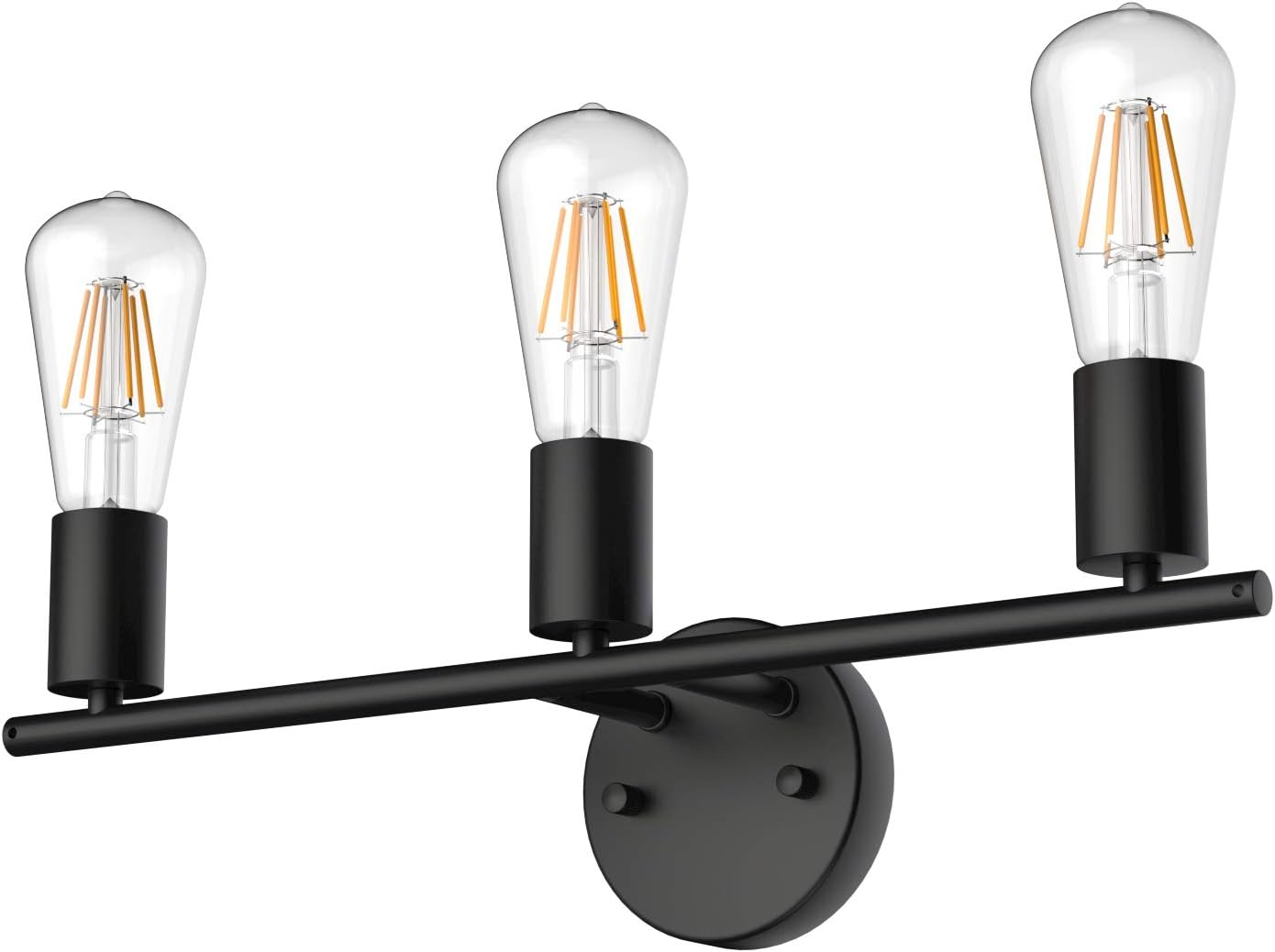 Black Wall Sconce 3 Light Industrial Matte Black Vanity Light Fixtures, Vintage Edison Wall Lamp Lighting Fixture for Bathroom