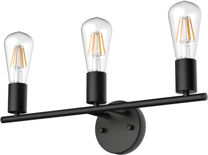Black Wall Sconce 3 Light Industrial Matte Black Vanity Light Fixtures, Vintage Edison Wall Lamp Lighting Fixture for Bathroom