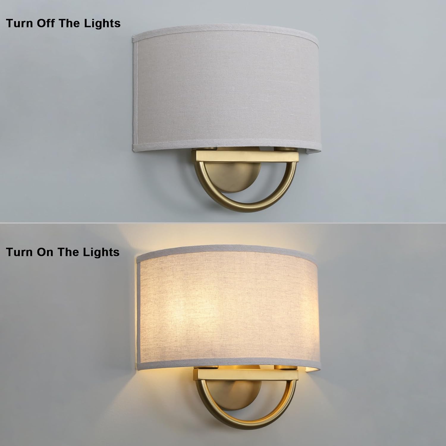 Linen Boho Wall Sconce Bedside Fixture Light, 2-Light Gold Brass Dual Indoor Hardwired Vanity Vintage Industrial Wall Mount Lamp