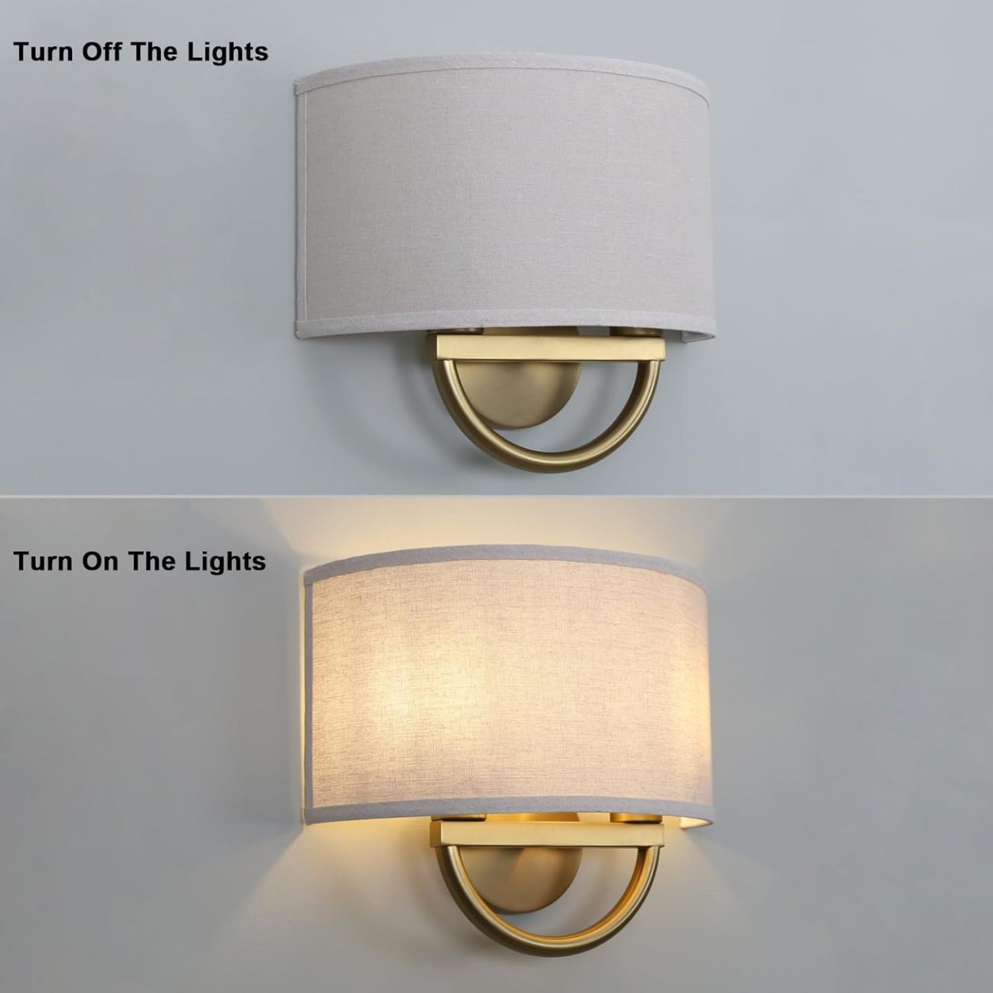 Linen Boho Wall Sconce Bedside Fixture Light, 2-Light Gold Brass Dual Indoor Hardwired Vanity Vintage Industrial Wall Mount Lamp