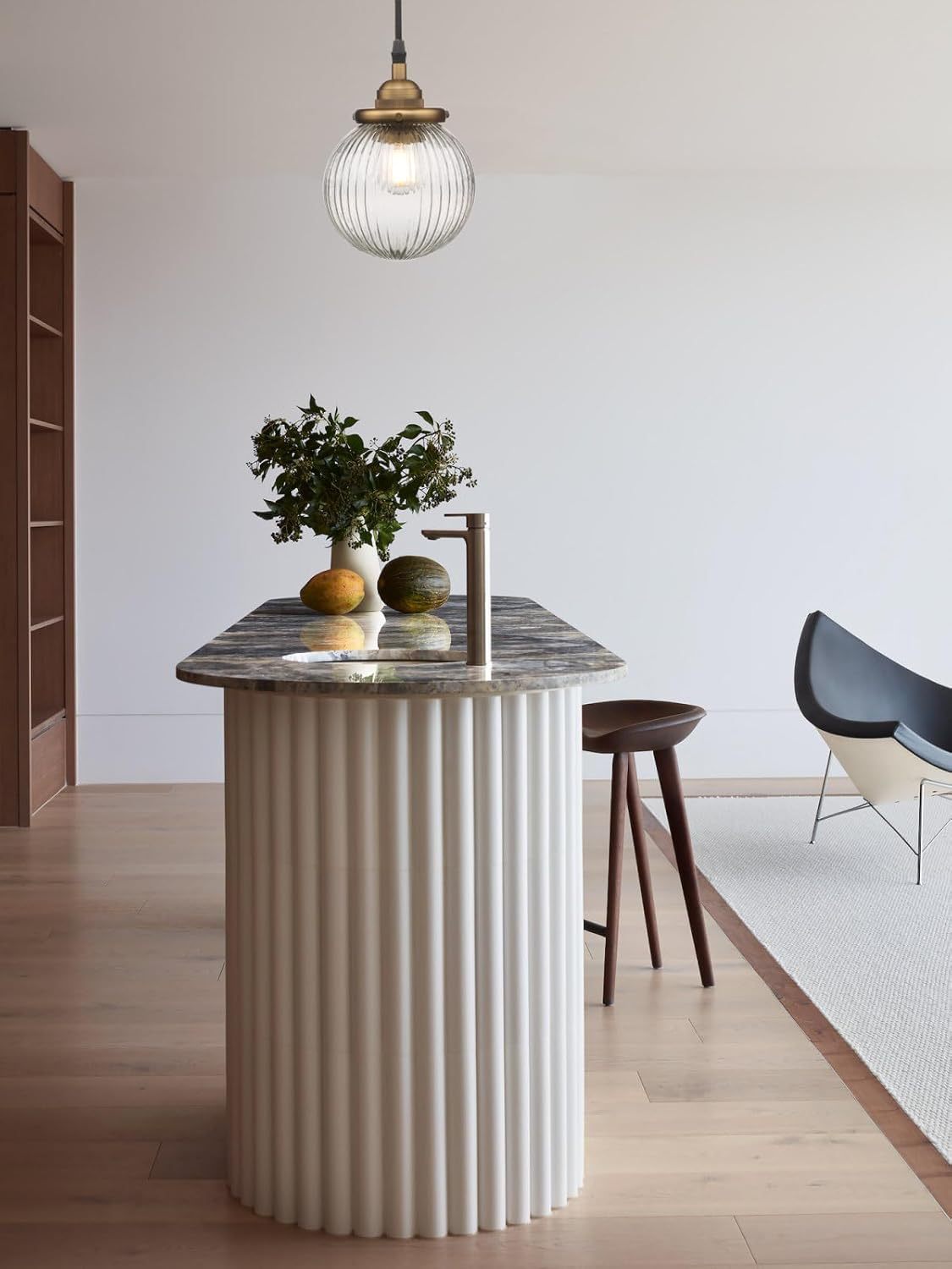 1-Light Vintage Kitchen Hanging Pendant Light Fixture, Single Hardwired Indoor Vanity Luxury Retro Textured Striped Round Glass Shade Samll Lamp for Dinning Room Living Room Island(Antique)