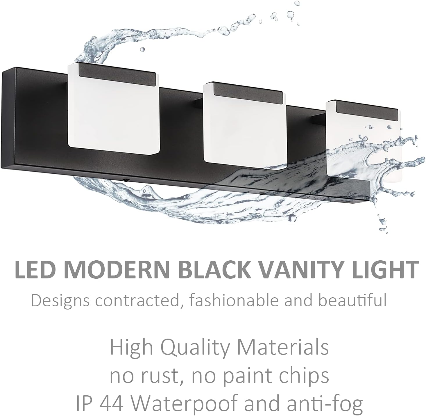 LED Modern Black Vanity Light 3 Light Acrylic Matte Black Bathroom Vanity Wall Light Modern Black Bathroom Vanity Lighting Fixtures