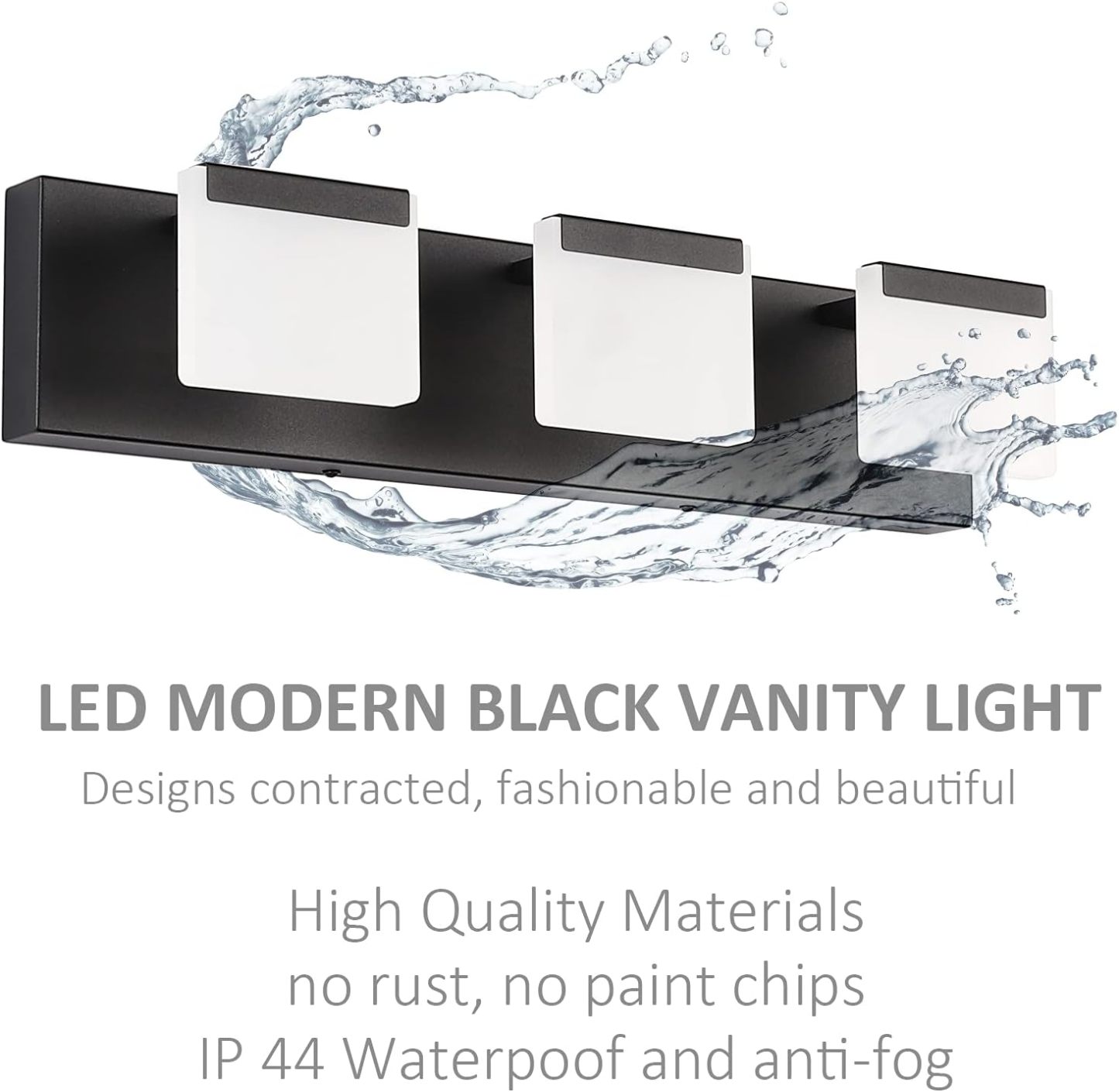LED Modern Black Vanity Light 3 Light Acrylic Matte Black Bathroom Vanity Wall Light Modern Black Bathroom Vanity Lighting Fixtures