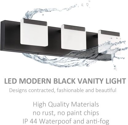 LED Modern Black Vanity Light 3 Light Acrylic Matte Black Bathroom Vanity Wall Light Modern Black Bathroom Vanity Lighting Fixtures
