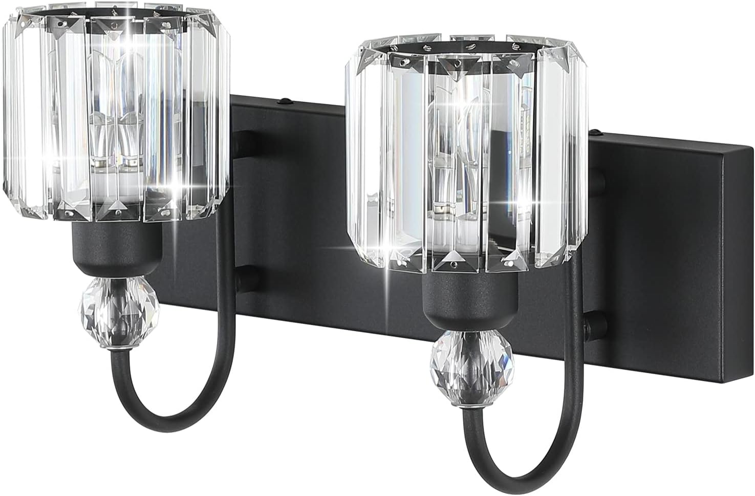 Black Vanity Light 2-Lights Modern Crystal Vanity Lights for Bathroom Matte Black Crystal Wall Light Fixtures Modern Black Crystal Bathroom Light Fixtures