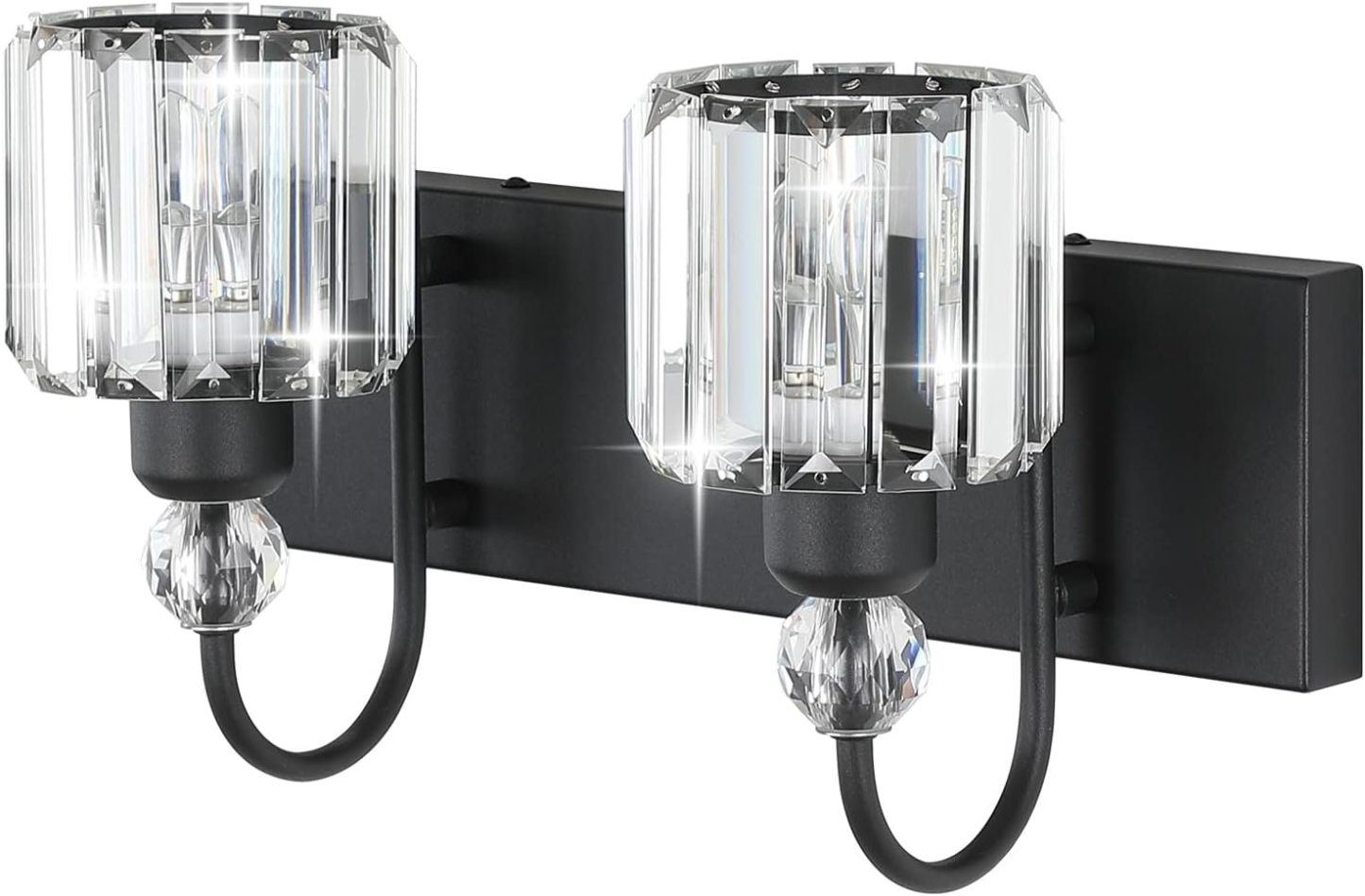 Black Vanity Light 2-Lights Modern Crystal Vanity Lights for Bathroom Matte Black Crystal Wall Light Fixtures Modern Black Crystal Bathroom Light Fixtures