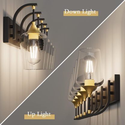 Black/Gold Bathroom Light Fixtures 5-Lights Industrial Black Vanity Lights Clear Glass Vintage Edison Black Wall Mount Light Fixture for Bathroom