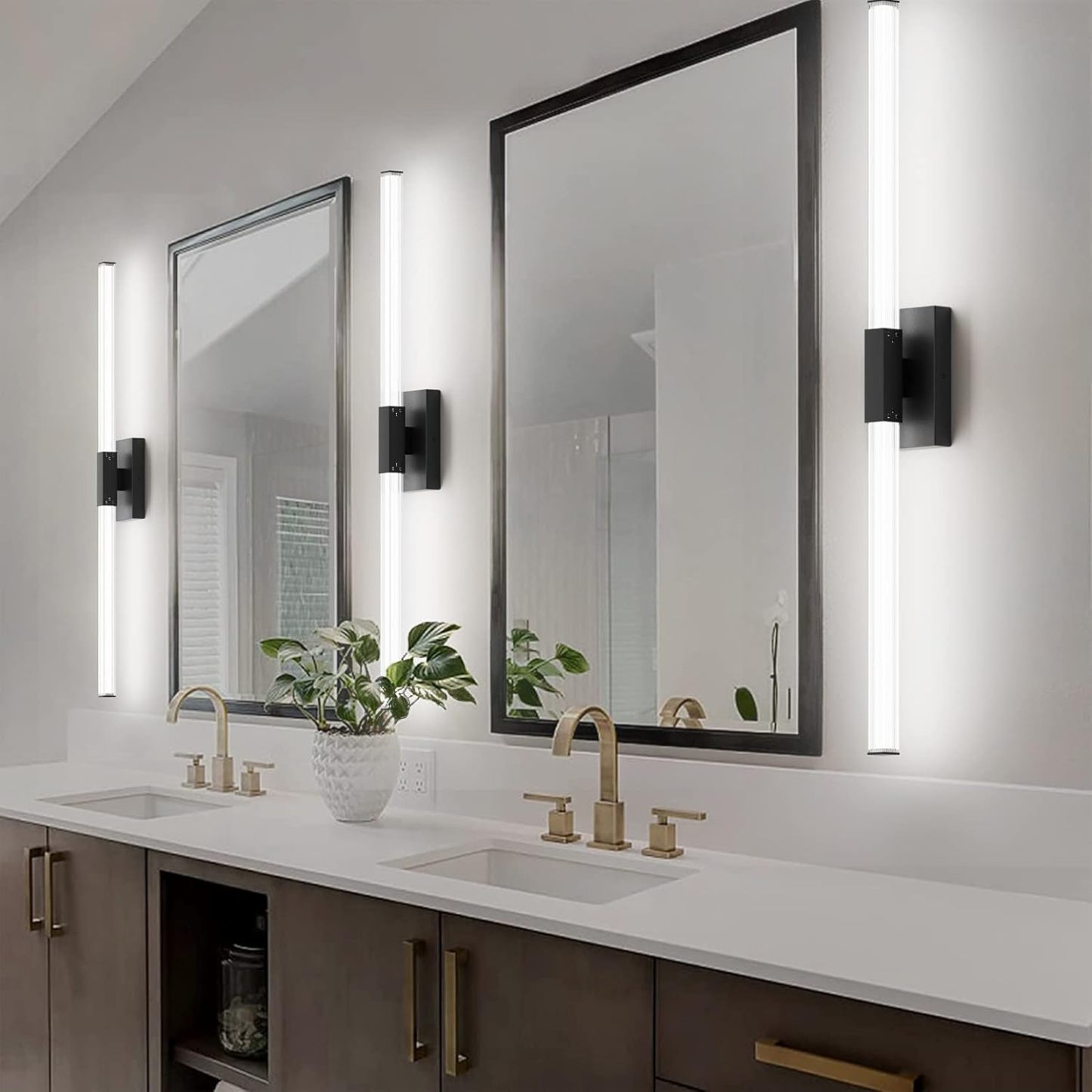 Black 40inch Bathroom Vanity Lights Fixtures Over Mirror 32W Modern LED Modern LED Matte Black Vanity Light for Bathroom(5500K White Light)