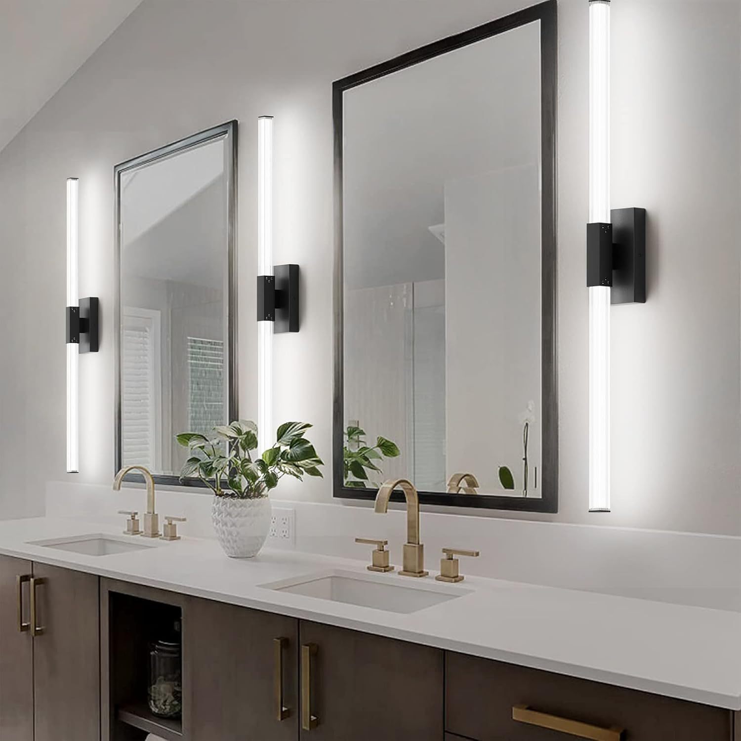 Black 40inch Bathroom Vanity Lights Fixtures Over Mirror 32W Modern LED Modern LED Matte Black Vanity Light for Bathroom(5500K White Light)